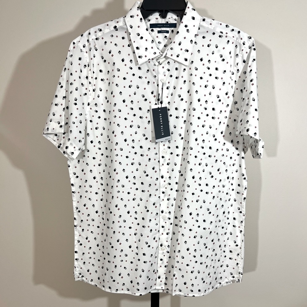 🔴 Nwt Perry Ellis large short sleeve button down shirt